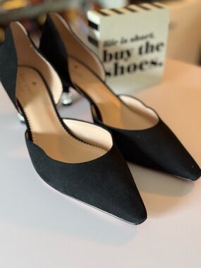kate spade Black Pointed D'Orsay Heels with Sculpted Heel